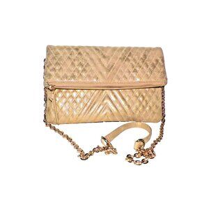 Madison West Quilted Gold Crossbody Bag Removable Strap Vegan Faux Leather